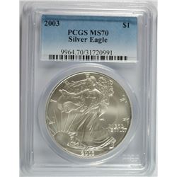 2003 AMERICAN SILVER EAGLE, PCGS MS-70! PERFECT!