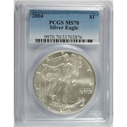 2004 AMERICAN SILVER EAGLE, PCGS MS-70 PERFECT