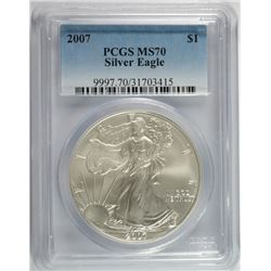 2007 AMERICAN SILVER EAGLE, PCGS MS-70 PERFECT!