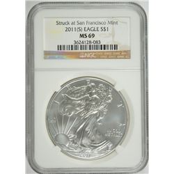 2011 (S) SILVER AMERICAN EAGLE NGC MS-69