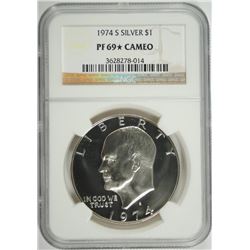 1974-S PROOF SILVER IKE DOLLAR NGC PF-69 (STAR) CAMEO