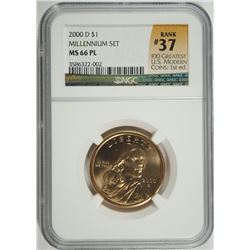 2000-D SACAGWEA DOLLAR (MILLENNIUM) NGC MS-66 PL (RANK #37 100 GREATEST US MODER