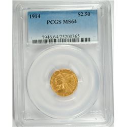 1914 $2.5 GOLD INDIAN PCGS MS-64 (GS BID=$6,800)