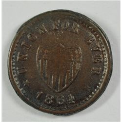1864 CIVIL WAR TOKEN (PATRIOTIC) (UNION FOR EVER) G/VG