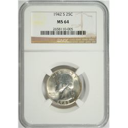 1942-S WASHINGTON QUARTER NGC MS-64