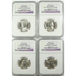 (4) SLABBED NGC WASHINGTON QUARTERS (1945-S, 1946-S, 1947-D, 1948-S) UNC DETAILS