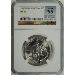 1982-D WASHINGTON COMMEN HALF DOLLAR NGC MS-67 (RANK #55 100 GREATEST US MODERN