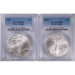2003 & 2004 AMERICAN SILVER EAGLES, PCGS MS-69