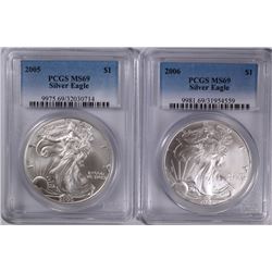 2005 & 2006 AMERICAN SILVER EAGLES, PCGS MS-69