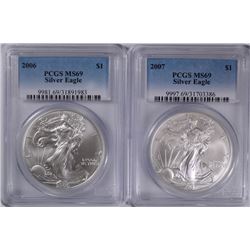 2006 & 2007 AMERICAN SILVER EAGLES, PCGS MS-69