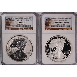 2012-S AMERICAN SILVER EAGLE SET, NGC REVERSE PROOF PF-69 & PF-69 ULTRA CAMEO