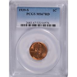 1939-S LINCOLN CENT, PCGS MS-67 RED  CHERRY!!