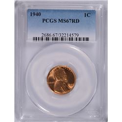 1940 LINCOLN CENT, PCGS MS-67 RED CHERRY!!