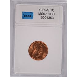 1955-S LINCOLN CENT, CCGS MS-67 RED