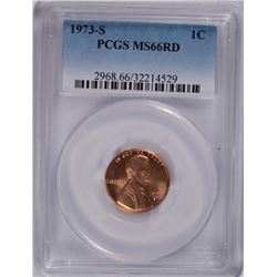 1973-S LINCOLN CENT, PCGS MS-66 RED RARE!!