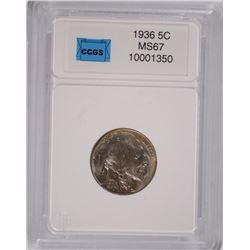 1936 BUFFALO NICKEL, CCGS MS-67  COLOR!