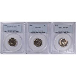 ( 3 ) 1940 JEFFERSON NICKELS, PCGS MS-65 FULL STEPS