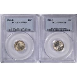 ( 2 ) 1946-D ROOSEVELT DIMES, PCGS MS-66 FULL BANDS