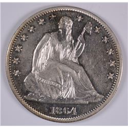 1864 SEATED HALF DOLLAR, MS-62, CIVIL WAR YEAR, VERY RARE DATE!
