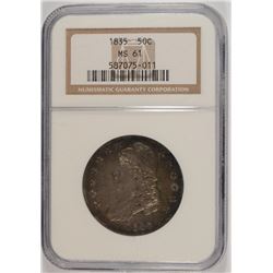 1835 CAPPED BUST HALF DOLLAR, NGC MS-61 BEAUTIFUL ORIGINAL COIN