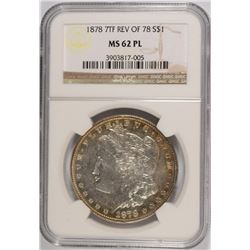 1878 7TF REVERSE OF 1878 MORGAN SILVER DOLLAR, NGC MS-62 PL
