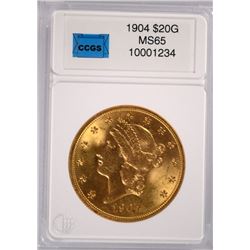 1904 $20.00 GOLD LIBERTY, CCGS MS-65 SUPER!