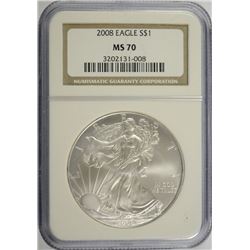 2008 AMERICAN SILVER EAGLE, NGC MS-70