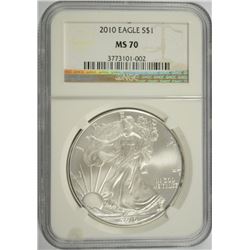 2010 AMERICAN SILVER EAGLE, NGC MS-70
