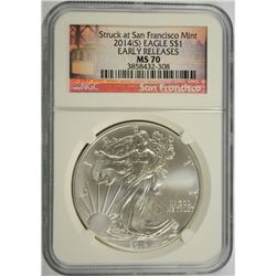 2014 (S) AMERICAN SILVER EAGLE, NGC MS-70 EARLY RELEASES