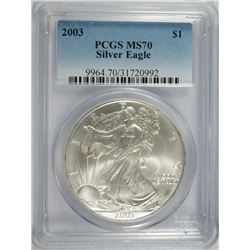 2003 AMERICAN SILVER EAGLE, PCGS MS-70! PERFECT!