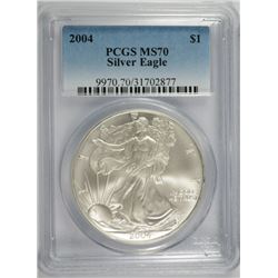 2004 AMERICAN SILVER EAGLE, PCGS MS-70 PERFECT