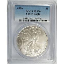 2006 AMERICAN SILVER EAGLE, PCGS MS-70 PERFECT!