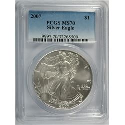 2007 AMERICAN SILVER EAGLE, PCGS MS-70 PERFECT!