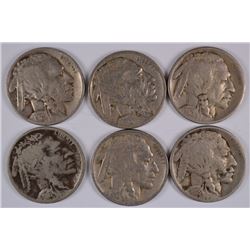 (6) BUFFALO NICKELS (16-S, 17, 18, 19, 21, 25)