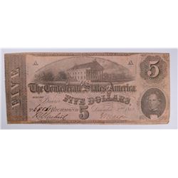 1862 $5 CONFEDERATE STATES OF AMERICA NOTE (T-53) F/VF