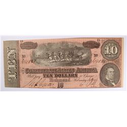1864 $10 CONFEDERATE STATES OF AMERICA NOTE (T-68)
