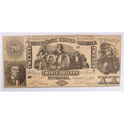 1861 $20 CONFEDERATE STATES OF AMERICA NOTE (T-20) F/VF