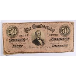 1864 $50 CONFEDERATE STATES OF AMERICA NOTE (T-66) VF/XF