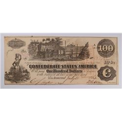 1862 $100 CONFEDERATE STATES OF AMERICA NOTE CU-64 (T-39)