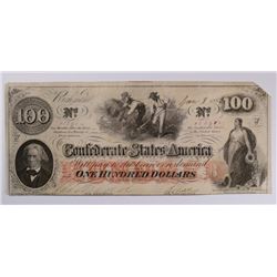 1863 $100 CONFEDERATE STATES OF AMERICA NOTE XF