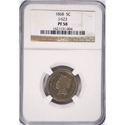 1868 PROOF PATTERN NICKEL NGC PF-58