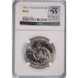 1982-D WASHINGTON COMMEN HALF DOLLAR NGC MS-67 (RANK #55 100 GREATEST US MODERN