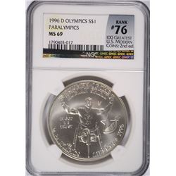 1996-D OLYMPICS (PARALYMPICS) COMMEN DOLLAR NGC MS-69 (RANK #76 100 GREATEST US