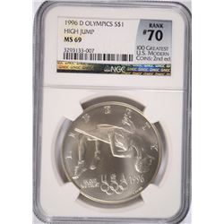 1996-D OLYMPICS (HIGH JUMP) COMMEN DOLLAR NGC MS-69 (RANK #70 100 GREATEST US MO