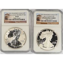 2012-S AMERICAN SILVER EAGLE SET, NGC REVERSE PROOF PF-69 & PF-69 ULTRA CAMEO
