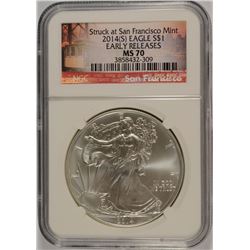 2014 (S) AMERICAN SILVER EAGLE, NGC MS-70 EARLY RELEASES