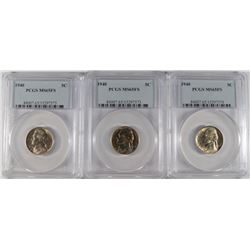 LOT OF ( 3 ) 1940 JEFFERSON NICKELS, PCGS MS-65 FULL STEPS