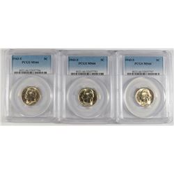 LOT OF ( 3 ) 1943-S JEFFERSON NICKELS, PCGS MS--66