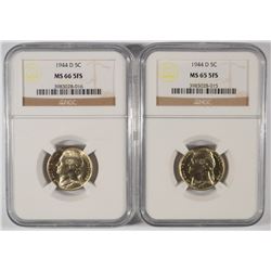 2 1944-D SILVER JEFFERSON NICKELS NGC MS-66 FS& MS 65 FS