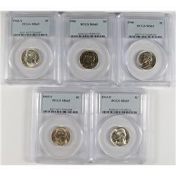 Lof of 5 Jefferson nickels PCGS-65 40,41, 42S, 43P, 45S